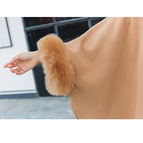 Womens Winter Batwing Long Sleeve Poncho Jacket Elegant Faux Fur Collar Cloak Coat3