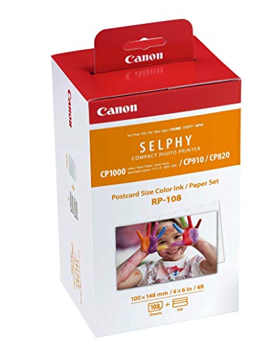 Canon RP-108 - Papel fotográfico y cartucho de tinta original para Selphy CP, color blanco.