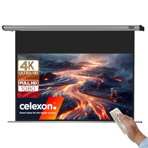 Celexon Schermo Per Proiettore 16:9 – Tela 230x129cm, Guadagno 1.2, Angolo Di Visione 160°, Montaggio Parete/Soffitto, Telecomando IR Incluso
