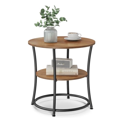 VASAGLE Beistelltisch rund, 2-stufiger Couchtisch, Konsolentisch, Stahlrahmen, für kleine Räume, Wohnzimmer, Schlafzimmer, walnussbraun-tintenschwarz LET056B41 VASAGLE Beistelltisch rund, 2-stufiger Couchtisch, Konsolentisch, Stahlrahmen, für kleine Räume, Wohnzimmer, Schlafzimmer, walnussbraun-tintenschwarz LET056B41