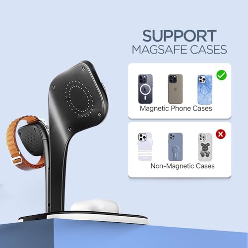 Image of UNIGEN Magtec 500 4-in-1 23W Foldable Magnetic Charger with Adapter, Mag Safe Compatible, for iPhone 17 /16 /15 /14 /13 /12 Series, AirPods 2nd /3rd, Apple Watch (Black)