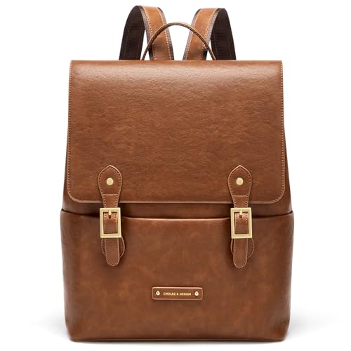Cnolés Leder Rucksack für Damen Multifunktionaler Vintage Schule Tagesrucksack Weiche...