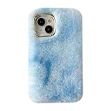 Caseative for iPhone 11 Case,Colorful Fluffy Fuzzy Furry Warm Plush Phone Case (Blue,11)
