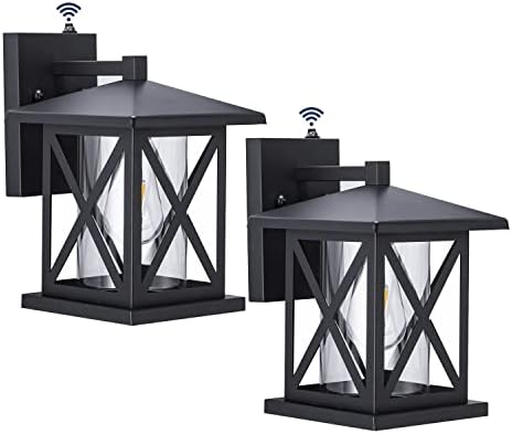 JAZAVA Dusk to Dawn Sensor Outdoor Porch Lights, Industrial Outdoor Wall Lights for House,Black Finish with Clear Glass Porch Lights (11.5inch,2-Pack)