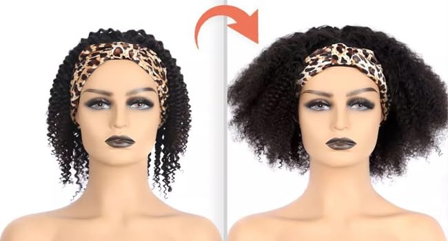 Image of XSY Headband Wig Human Hair Kinky Curly 99J Burgundy Headband Wigs for Black Women Deep Curly Human Hair Wigs None Lace Front Wig 150% Density 16 Inch