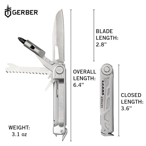 Image of Gerber Gear Armbar Trade 8-in-1 Multi-Tool - 2.5 inch Plain Edge Blade, Pry Bar, Hammer - EDC Gear and Equipment - Silver