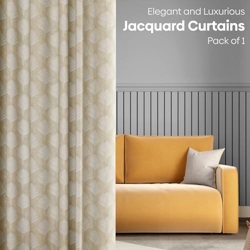 Image of haus & kinder Printed Jacquard Door Curtain 7 Feet Long Pack of 1 Door Curtain, 7 Feet Curtain for Door (Palm Charm, Caramel Nature Design 130x213 CM)