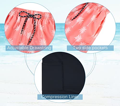 Cozople Boys Swim Trunks Compression Swim Shorts Coconut Trees Printed Swimwear Hawaiian Bathing Suits Boxer Brief Anti Chafe Swimming Trunk Summer Boardshorts Swimsuits Size 8 #TOP2