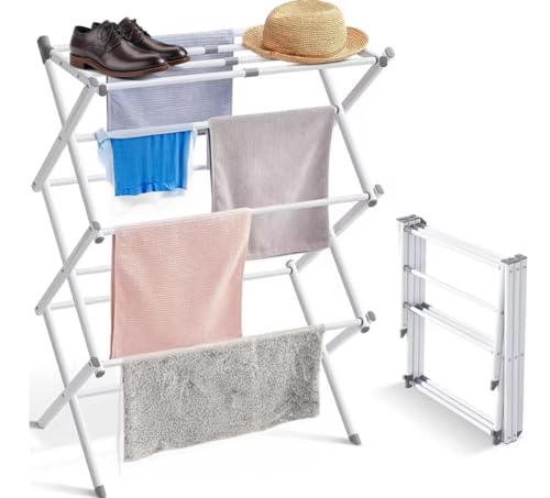EPISENT 3-Tier Extendable Clothes Drying Rack | Space-Saving, Folding & Retractable | Indoor Laundry Airer for Efficient Drying | White