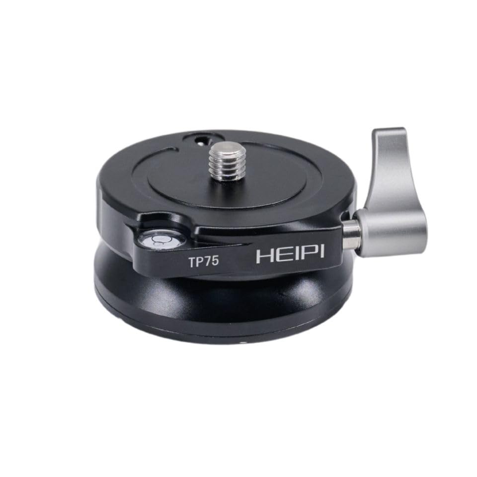 HEIPI TP75 Tripod Leveling Base for Camera Quick Tripod Head Plate with +/-15 Tilt Bubble Level 360 Rotation Base Aluminum Alloy 3/8 Screw Compatible with DSLR Cameras and Video Head Gimbal Heads