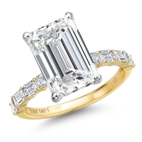 14K Two Tone Gold 1-5 Cttw IGI Certified Emerald Cut Lab Grown Diamond Engagement Ring for Women | E-F Color | VS1-VS2 Clarity | Wedding Anniversary Gold Ring For Women | Available In Size 5-9