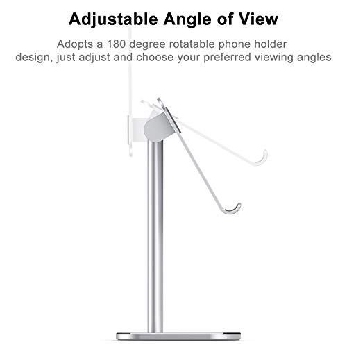 ATUMTEK Universal Cell Phone Stand, Aluminium Alloy Adjustable Phone Stand Holder for Desk Compatible with iPhone 12/11 Pro/XS Max/XR/XS/X/8/7 Plus, iPad, Samsung, Tablets and Smartphones - Silver