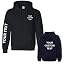 Black-front Left Breast, Sleeve, Back Custom Text Print