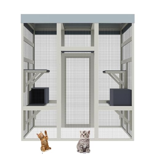 70” Catio Outdoor Cat Enclosure, Large Wood Cats House, Catio Window Cat Enclosure, Jumping Platform & 2 Napping Resting Box