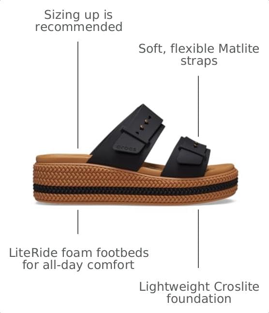 Image of Crocs Womens Brooklyn Buckle Low Wedge Black 9 Medium | Casual Sandals