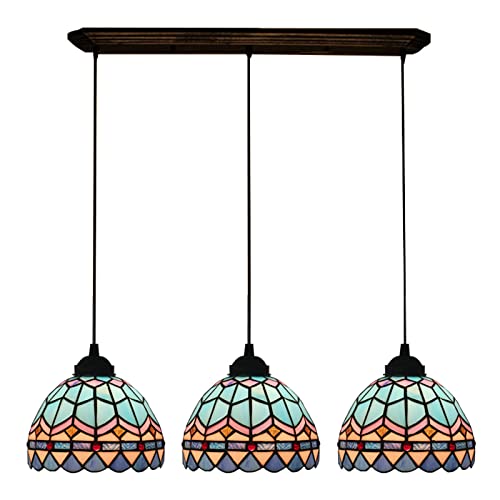 Suspension cuisine vitrail bleu luminaire de ferme réglable pour décoration îlot