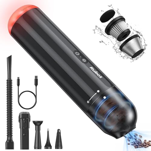 RUBOT Cordless Handheld Vacuum Cleaner, 13000Pa Powerful Suction, Small & Lightweight, Rechargeable Car Vacuum Cleaner, Car Vacuum for Car, Home, Outdoor (P15 Black)