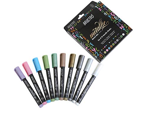 Image of BRUSTRO Technical Pen (Pack of 6) Metallic Brush Pens - Set of 10 Colors.