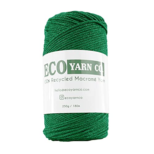 Hilo de macramé de algodón y poliéster, color verde oscuro, 180 m (250 g)