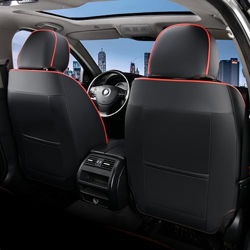 Image of FLORICH Seat Covers Full Set,Leather Seat Covers, Front and Rear Seats Cover 5 Seats, Waterproof Car Seat Cushion Protector Accessories for Sedan SUV Pick-up Truck(Black&Red line, Full Set)