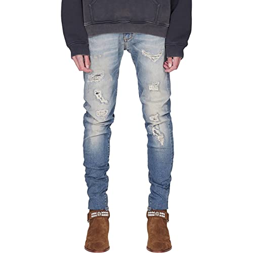 Pantalon en jean déchiré homme skinny stretch taille moyenne