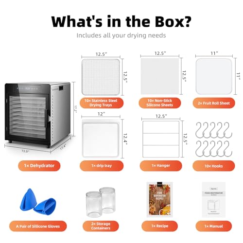 image for Septree Food Dehydrator for Jerky, 10 Trays Stainless Steel Biltong Bo