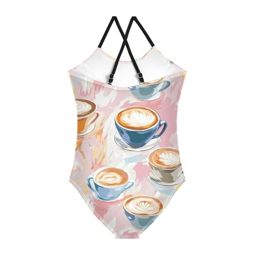 KLL Coffee Cups Toddler Girl 1 Piecing Bathing Suit Beach Swimwear Adjustable Shoulder Strap Cute2