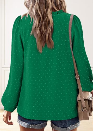 BETTE BOUTIK Women Boho Long Sleeve Shirts Dressy Casual V Neck Fall Fashion Tops Swiss Dot Flowy Blouses