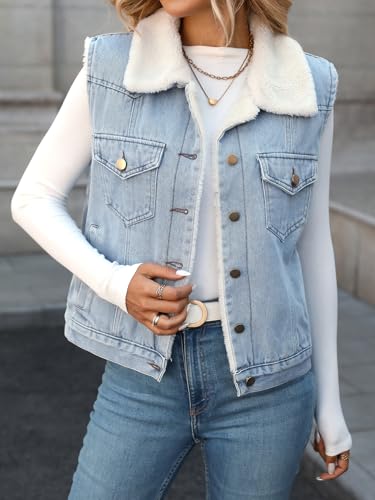 Denim Vest with Faux Fur Collar for Women2