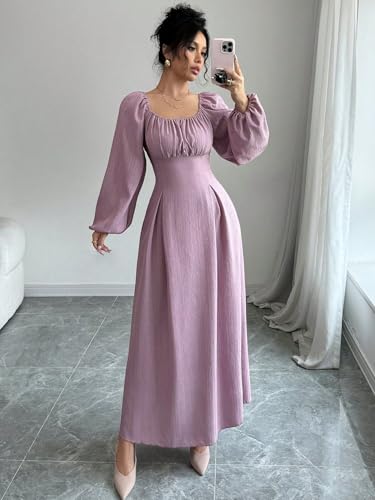 Narecte Fall Dresses for Women Elegant Long Sleeve Maxi Dress Square Neck Back Tie Casual Dresses3