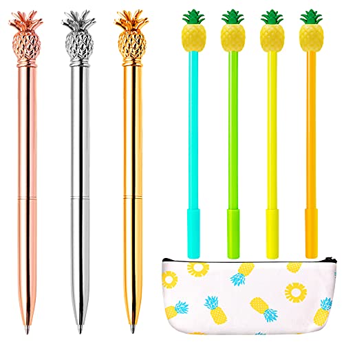 Set of 8 Pineapple Pens Ballpoint Pens, Pineapple Pencil Case Kit, Ballpoint Pens with Pineapple Pencil Pouch Bags, Pineapple Pencil Case for Office School (8 Pieces)