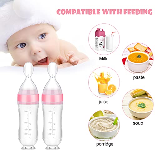 DELA DISCOUNT 41wFnJbmaZS Nuanchu 2 Pieces Baby Food Feeder Silicone Squeeze Feeding Spoon Baby Food Dispensing Spoon Suction Cup Design Feeder (Pink)  