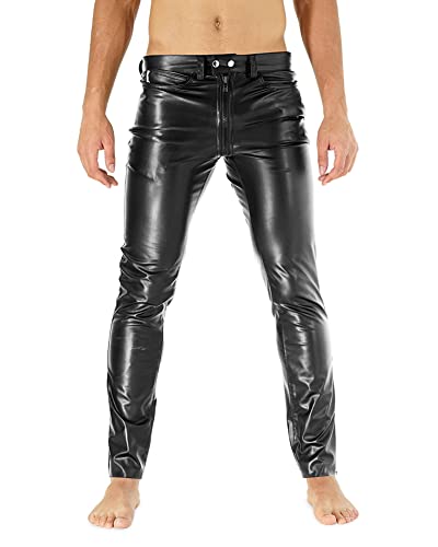Bockle® Push-Strap Faux Gay-Zip Imitation Faux Leatherette Leather Pants Men