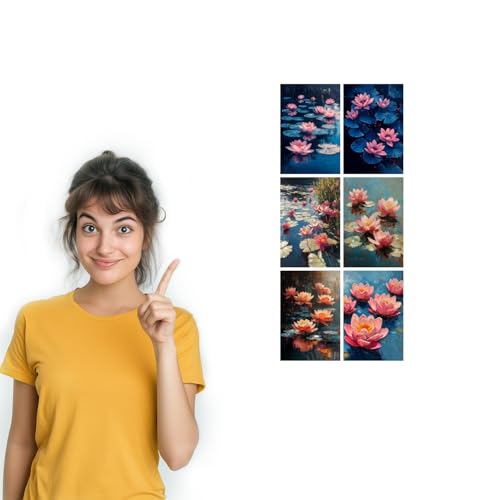 Image of SiddArtify Floral Wall Art Prints Set - Impressionist Lotus Flower Poster Decor for Living Room Bedroom Office - Set of 2-4x6 Inch - Board (Pack of 6) - Sticker (Pack of 6)