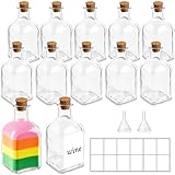 TBWIND 12 Pack 8oz Glass Potion Bottles with Cork, Small Apothecary Bottles, Clear Mini Glass Bottles for Drinks, Crafts, or Wedding Favors, Square-Round Glass Jars for DIY Projects & Home Decor