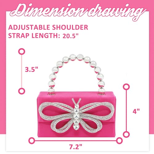 Bolso de mano rosa con piedras tipo mariposa miniatura 5