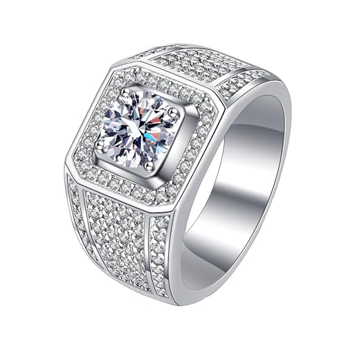 Personalized 14K White Gold Wedding Bands for Men, 2Ct Round-Cut Diamond Ring, Custom Engraved VVS1 Clarity, D Color - The Perfect Token of Love and Commitment