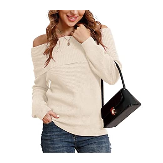 Feiersi Womens Off The Shoulder Sweaters Casual Knit Long Sleeve Pullover Sweater 2022 (Beige,Small)