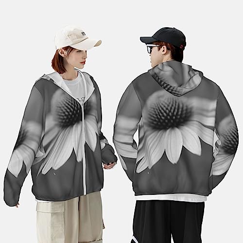 TOMPPY Jaqueta com capuz moderna com estampa de pintura floral e proteção solar, leve, manga comprid