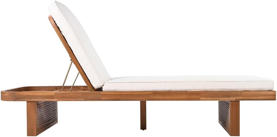 Acacia Wood Outdoor Lounge Set with Adjustable Sun Lounger and Slat Side Table for Backyard Patio Use