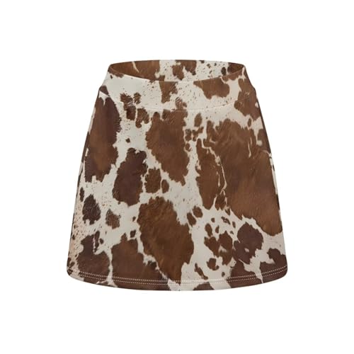 Biyejit Brown Cow Print Womens Tennis Skirt Athletic Workout Clothes Outfits Running Pickleball Golf Skorts Skirts with Inner Shorts Pockets