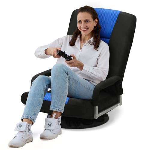 Coperat Swivel Gaming Chair 360 Degree Multipurpose Floor Chair w/Armrest & 6 Adjustable Postions Backrest for Adults & Kids, for Reading, Gaming, Watching, Relaxing, Blue