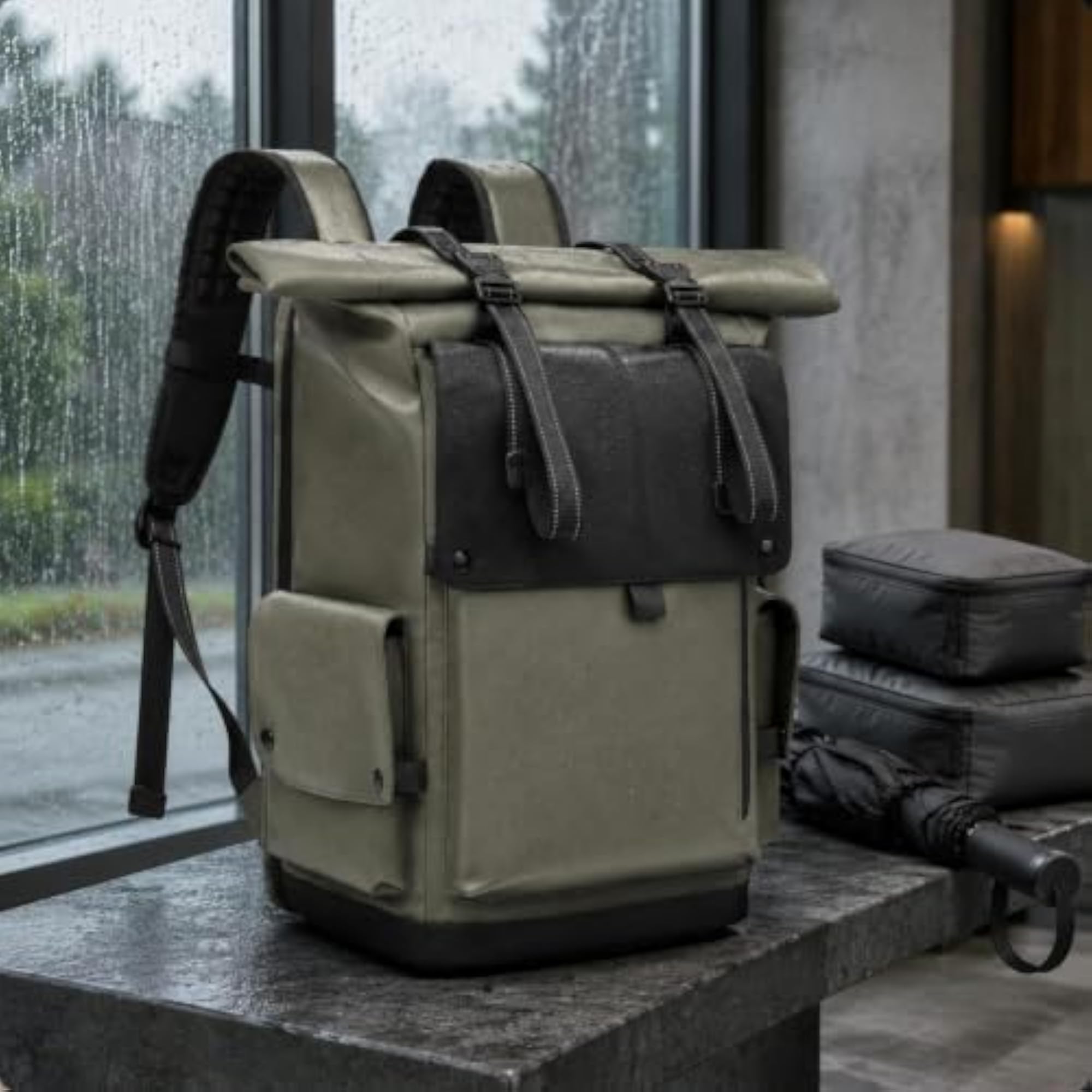 Large Capacity Travel Backpack, Roll Top Rucksack