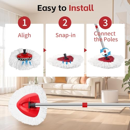 Image of EXVITO 360Spin Mop with Bucket | Dual Drive Floor Cleaning System with Stainless Steel Wringer | Super Absorbent Microfiber Heads 2 Refills Easy Self-Wringing MopSet for Home &Office - (RED Black)