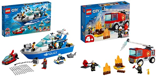 Image of LEGO Patrol Boat 60277+City Fire Ladder Truck 60280 - (Set of 2 Toys)