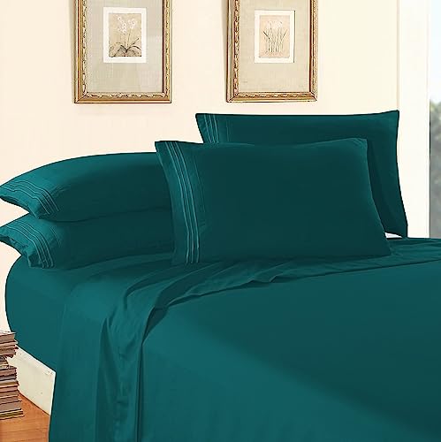 Elegant Comfort Luxury 1500 Premium Hotel Quality Microfiber 4-Piece Sheet Set - Wrinkle Resistant, All Around Elastic Fitted Sheet, Deep Pocket up to 16", Queen, Marine Teal