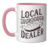 Local Sourdough Dealer Vintage Bread Baking Humor Sourdough Ceramic Mug, Pink/White