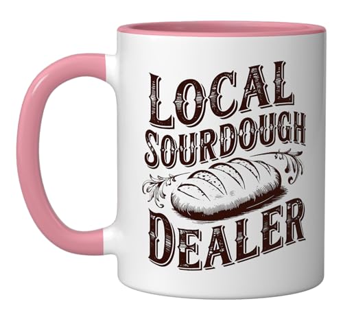 Local Sourdough Dealer Vintage Bread Baking Humor Sourdough Ceramic Mug, Pink/White