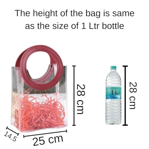 Image of SATYAM KRAFT 6 Pcs Transparent Reusable Leather Goodie Bags | Elegant Gift Bags for Her /Him Wedding Return Favors, Engagement Hampers, Marriage, Birthday & Festival Gifting | Handle Hamper Shopping Carry Bags (Red Round (28 x 25 cm))