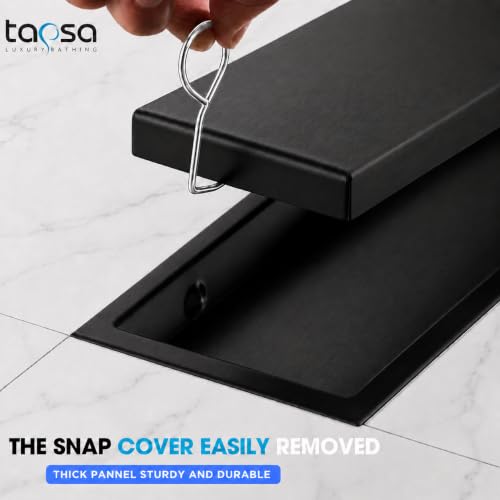 Image of Tapsa Tile Insert Floor Drain | 304 Stainless Steel | Invisible Shower Drain Channel | Shower Drain Channel | Water Drain Channel | with Cockroach Trap. (8X4, Black Matte 20 mm)